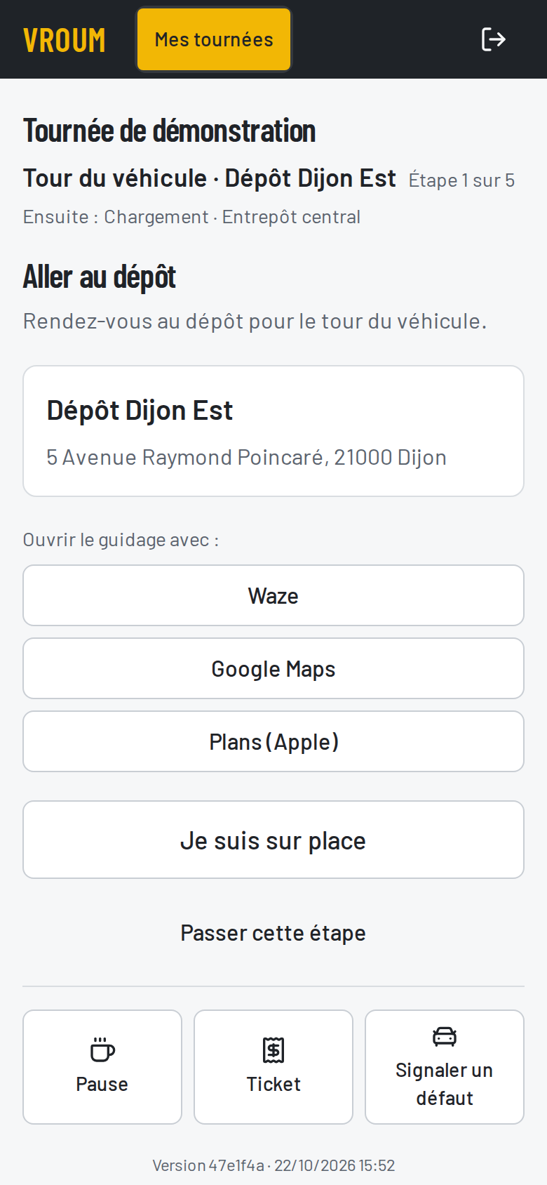 Étape en route