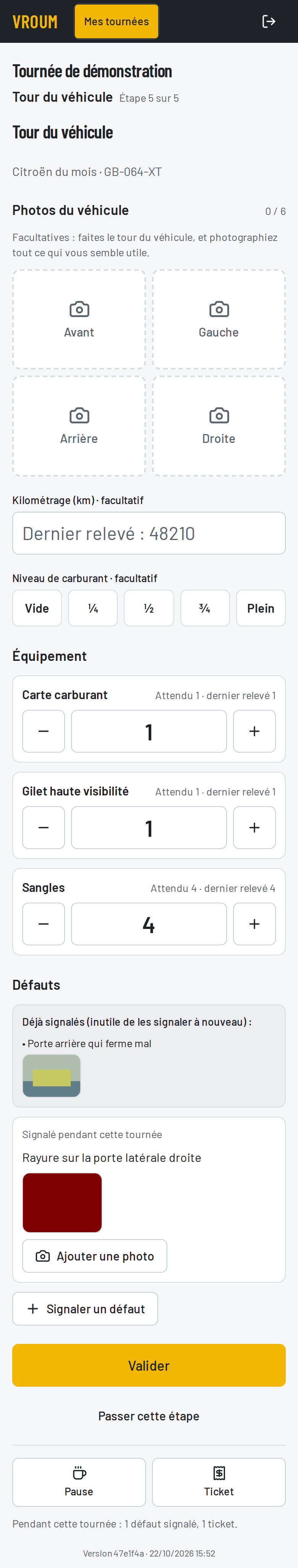 Tour du véhicule au retour