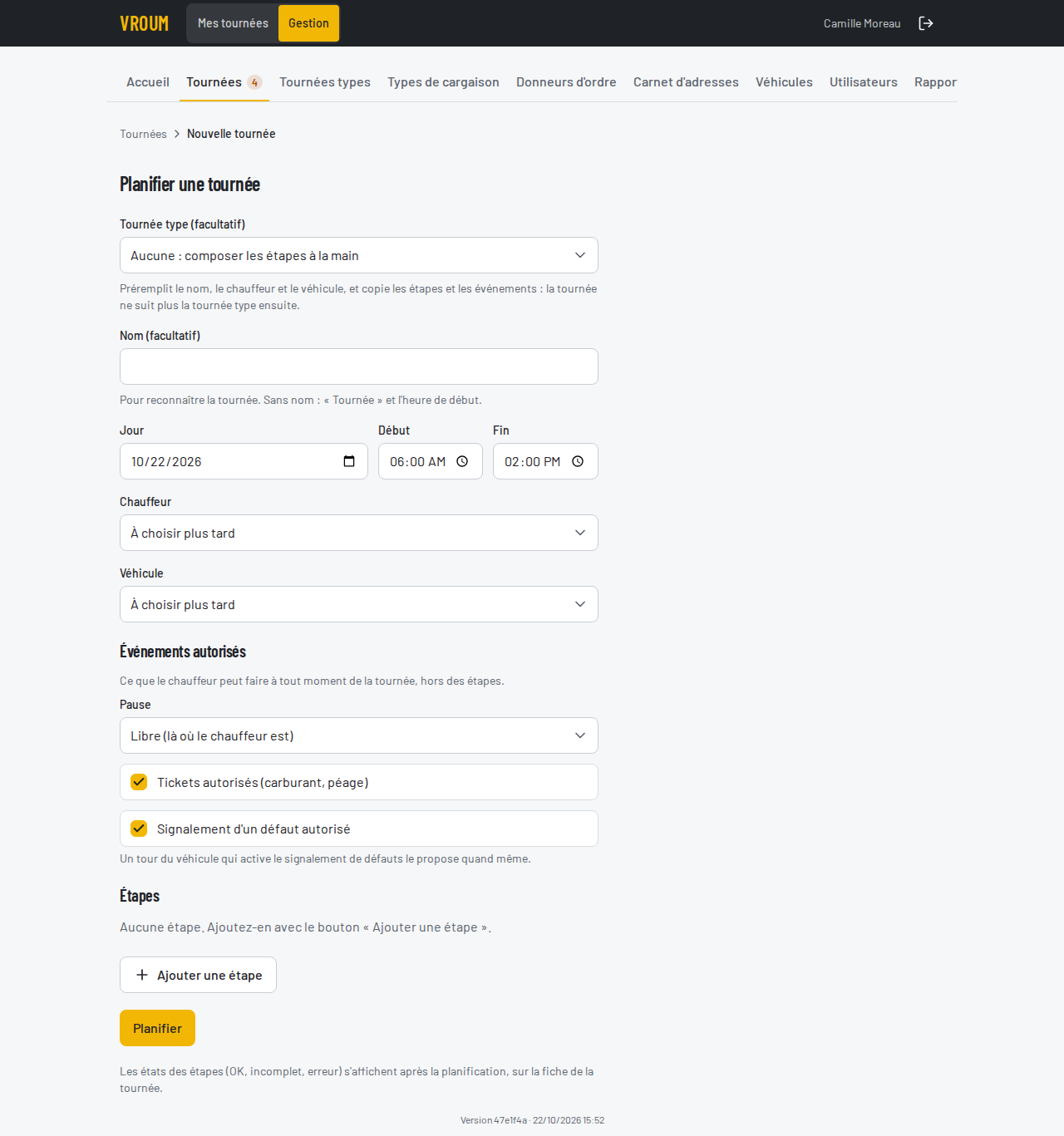 Planifier une tournée